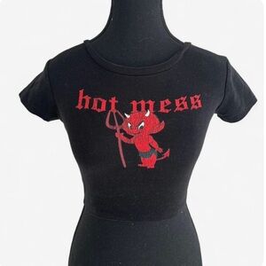 Garage Black Crop Top with Red Graphic